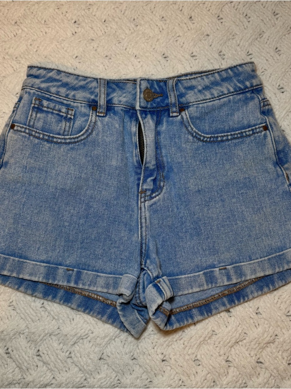 PacSun Light Blue High-Rise Knot Hem Denim Shorts